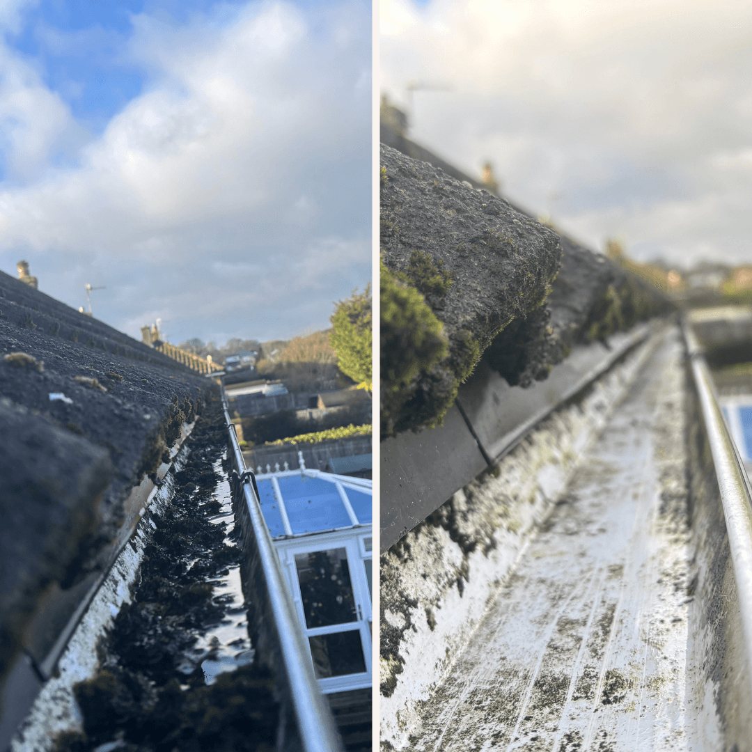 Before and after gutter cleaning