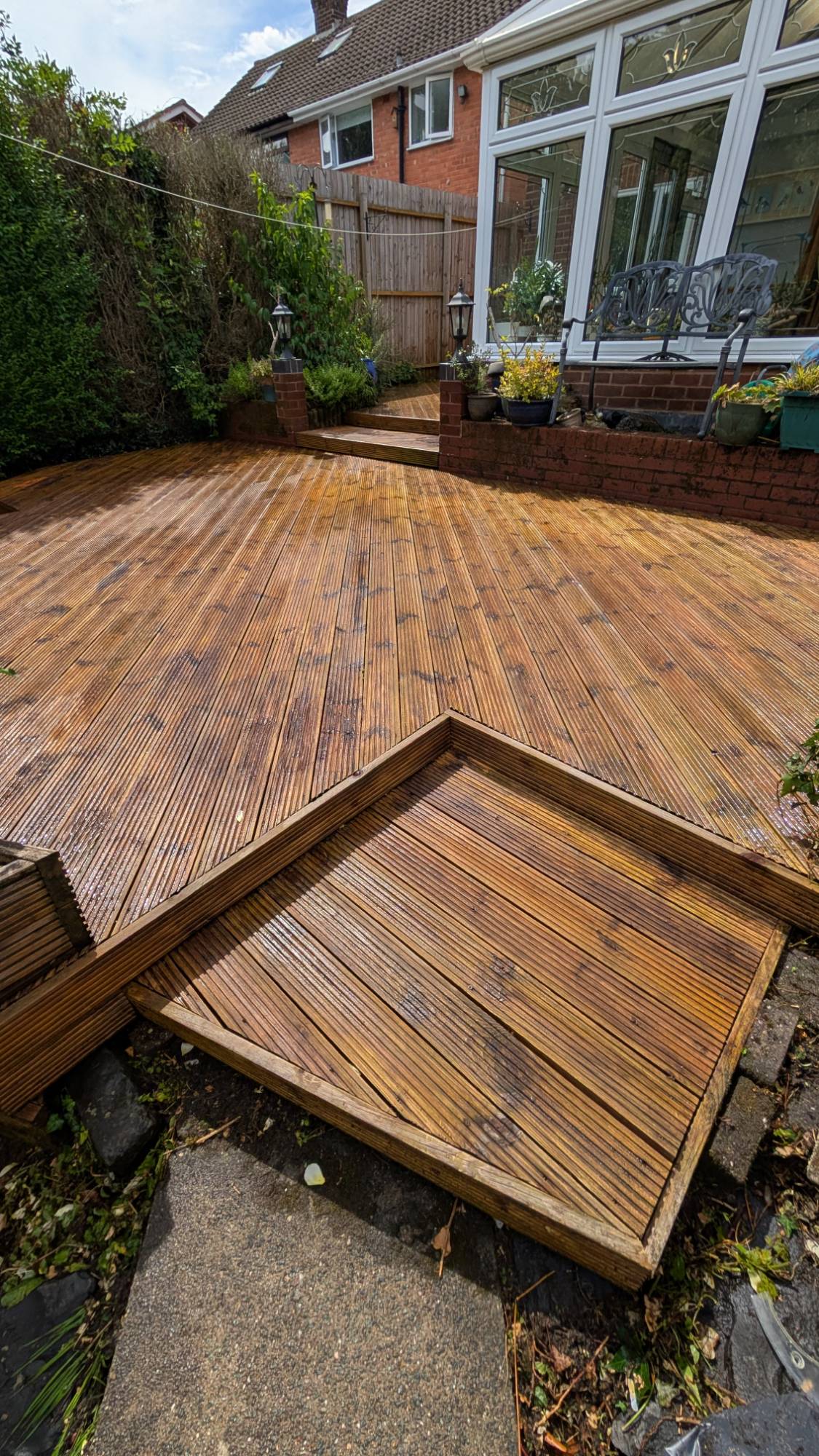 Timber decking pressure washed and cleaned — deck restoration Yorkshire