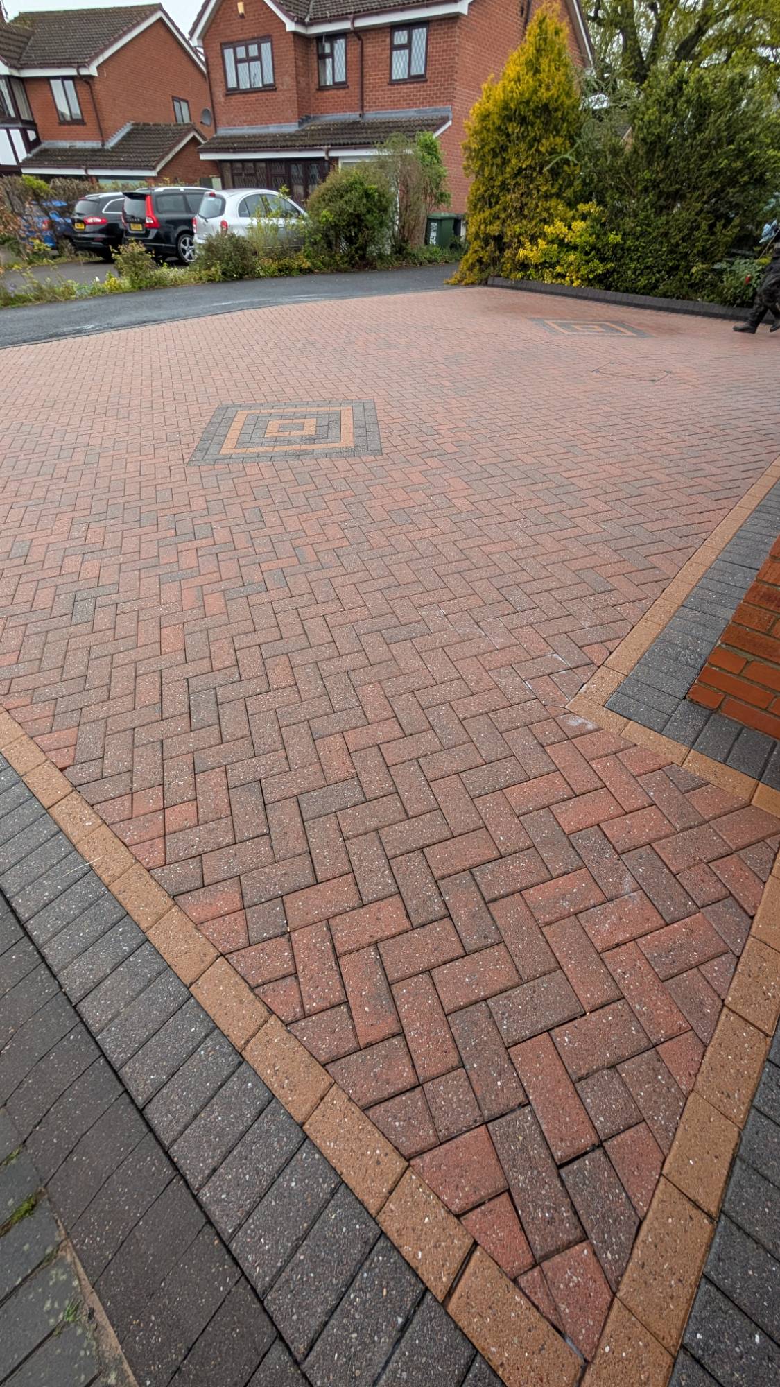 Herringbone brick driveway pressure washed — driveway cleaning Yorkshire