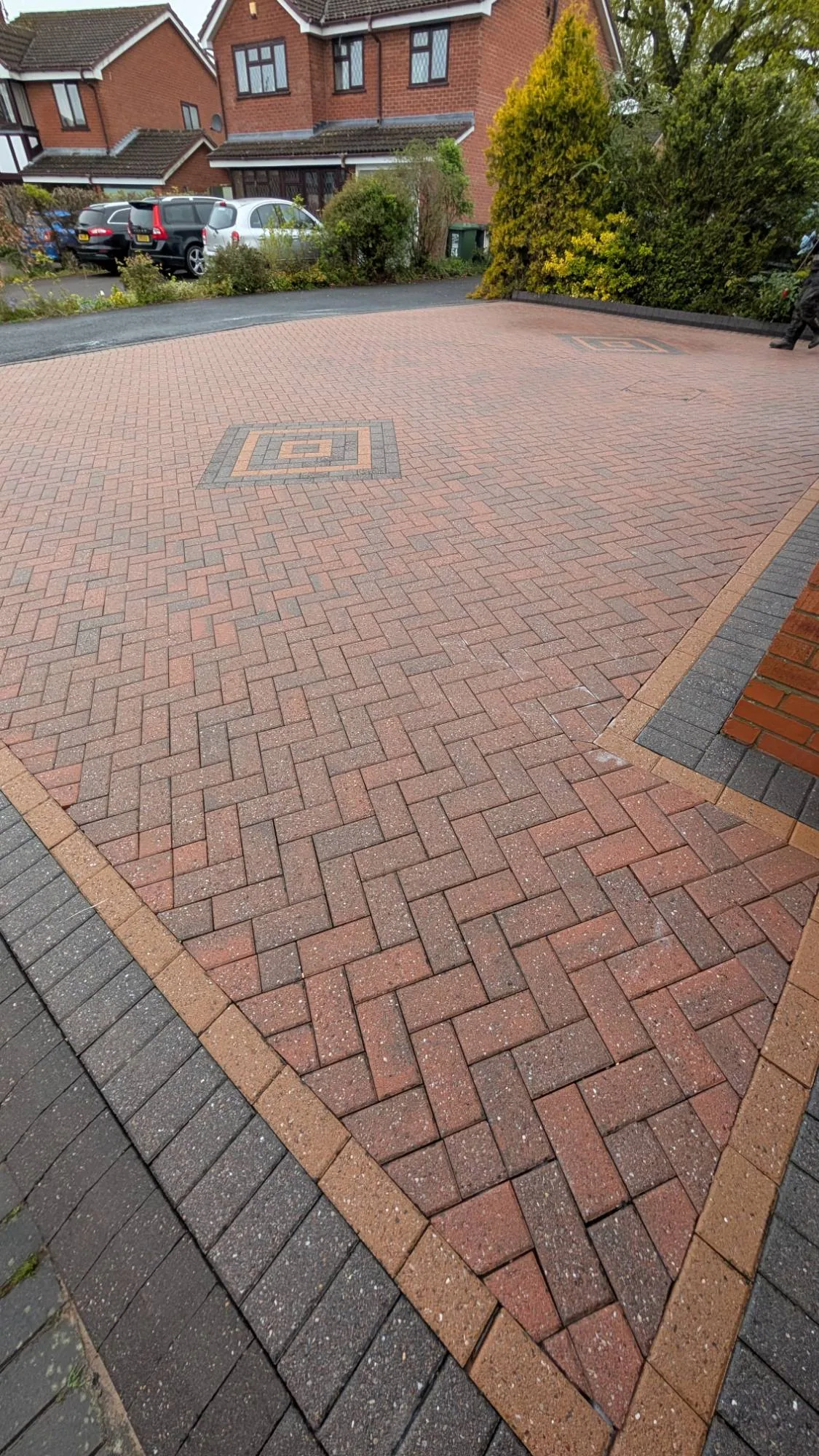 Herringbone brick driveway pressure washed — driveway cleaning Yorkshire